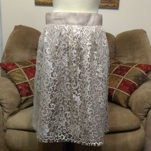 J Crew Skirt Sparkler Tinsel Lace 6 Taupe Silver